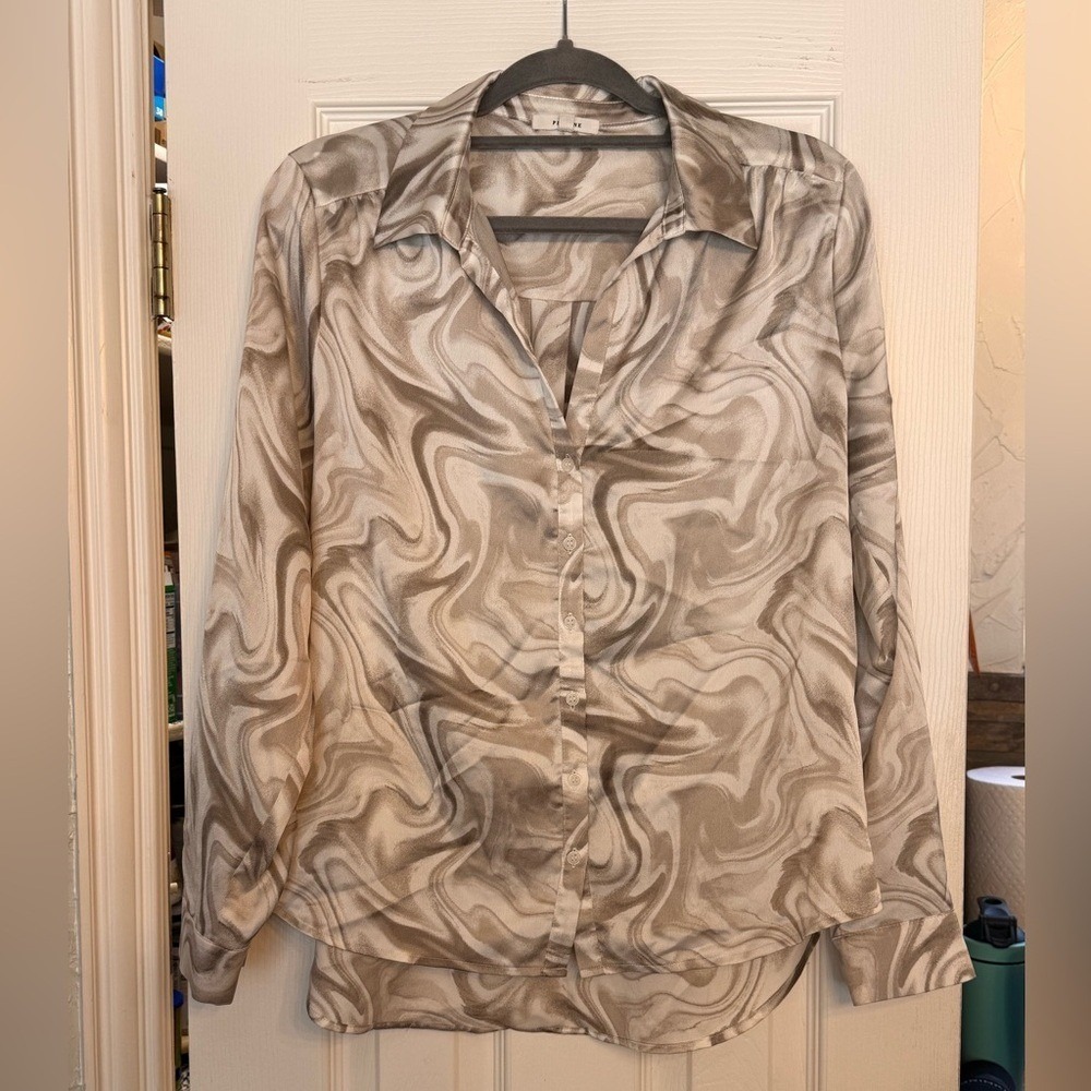 Pleione Gray Marble Print Long Sleeve Blouse Size M